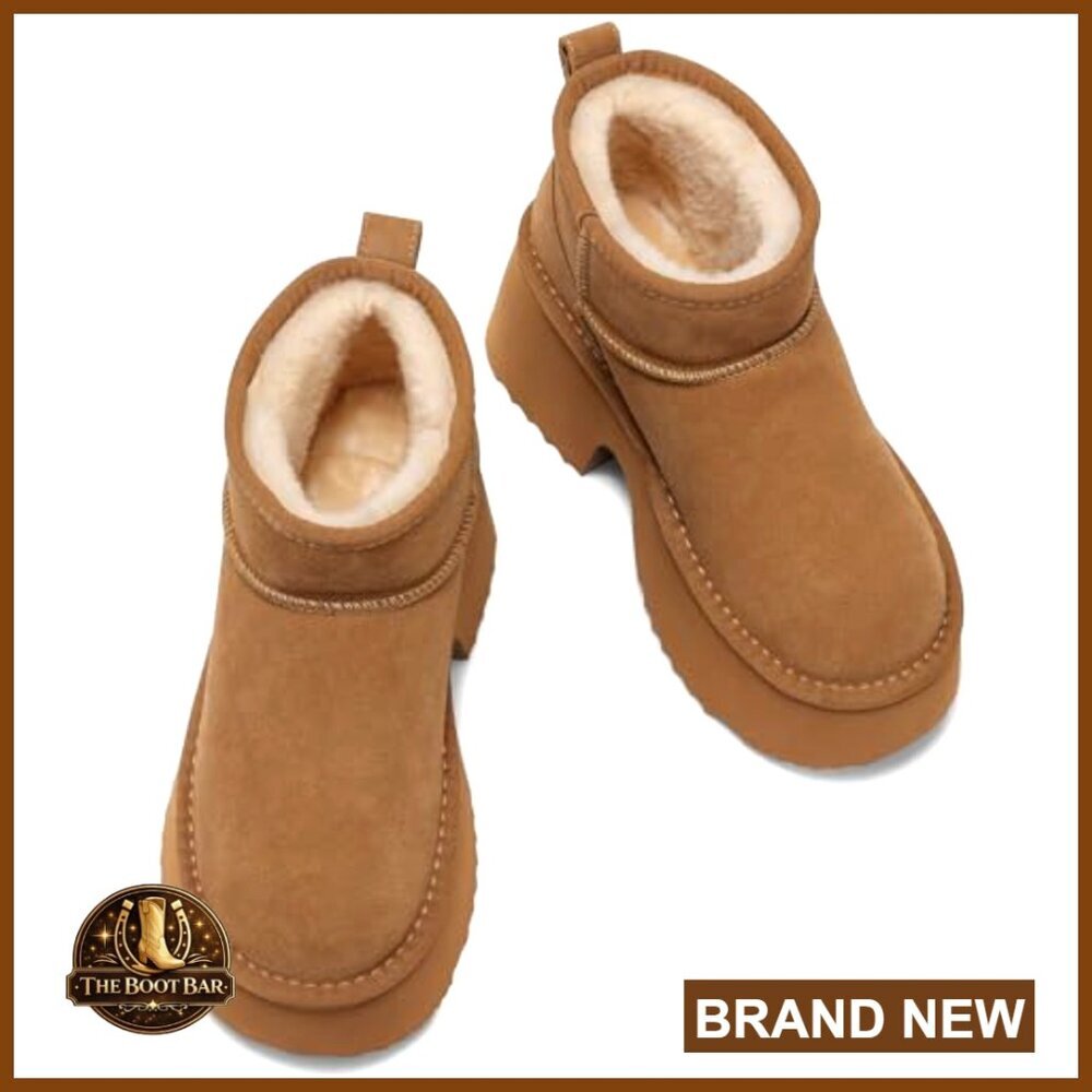 Genuine Suede Leather Platform Ankle Boots Winter Warm Fur Lined Anti-Slip - Picture 6 of 7